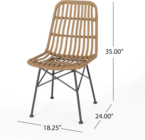 Vista 3 de GDFStudio Silla de comedor de mimbre al aire libre (juego de 2), marrón claro y negro