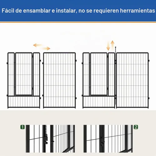 Vista 7 de Corralito para perros de 24 pulgadas, 8 paneles para uso en interiores y exteriores, valla de metal resistente para mascotas con estacas de tierra