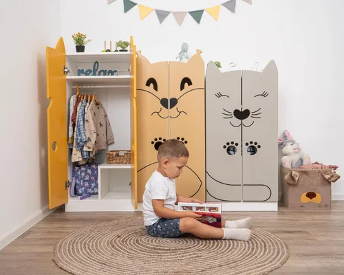 Vista 7 de Armario de vestir para niños pequeños fabricado en Europa, 9 colores de almacenamiento para niñas y niños, pintura a base de agua, armario de vestir