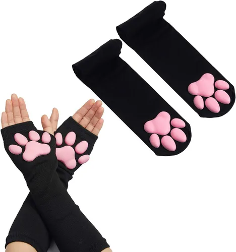 Vista 15 de Juego de calcetines altos en 3D con pata de gato y accesorios para Juego de 4 piezas color negro