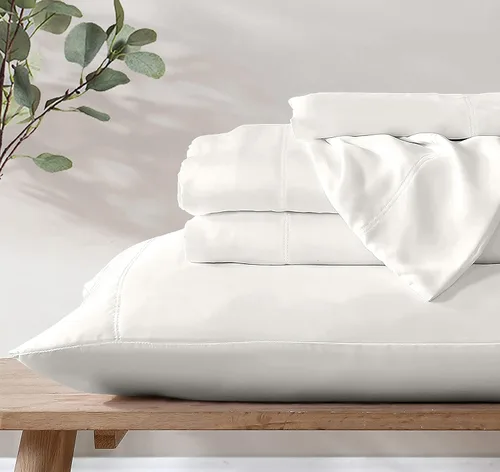 Vista 5 de Tencel - Juego de sábanas de 4 piezas, 100% eucalipto lyocell, más suaves que la seda, sábanas refrescantes y transpirables para personas que