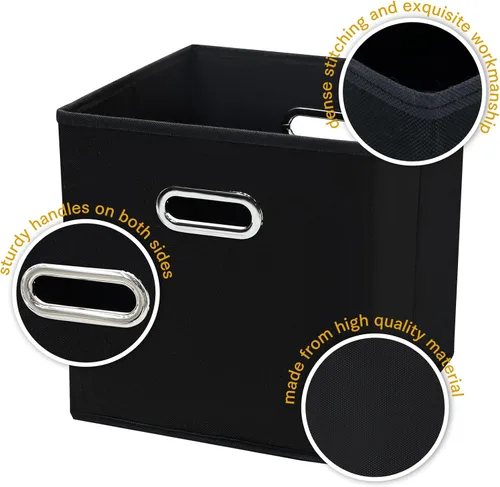Vista 7 de Contenedores de almacenamiento plegables de 11 pulgadas, cubos de tela negra con asa para armario o caja plegable, juego de 2 unidades de 11 x 11 x