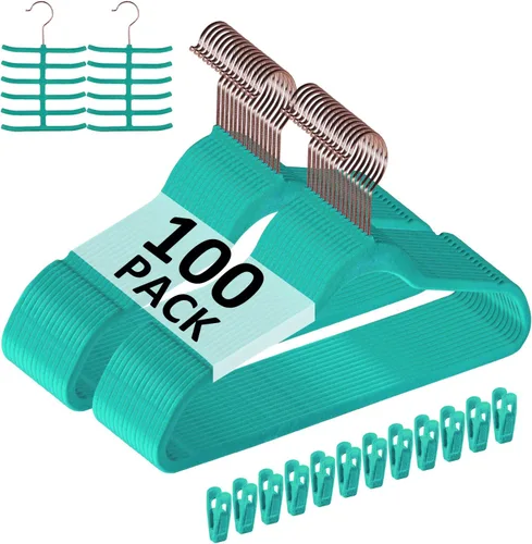 Vista 13 de VECELO Perchas de Terciopelo Premium para Ropa de Servicio Pesado (Paquete de 25) - Antideslizantes y que Ahorran Espacio con 6 Clips para Dedos