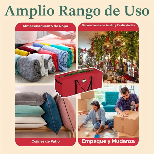 Vista 7 de Bolsa de almacenamiento prémium Elf Stor para árbol de Navidad, bolsa con ruedas, Tela, Rojo, Extra grande