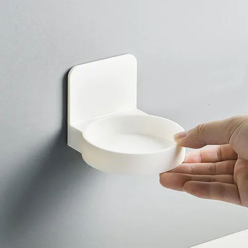 Vista 3 de Estante flotante redondo de plástico adhesivo para colocar en la pared, soporte para tazas, organizador de ducha, estantes para botellas (2 unidades)