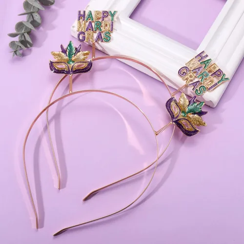 Vista 7 de YAHPERN Diademas de Mardi Gras para mujer, máscara de flor de lis, diadema de martes gordos de carnaval, accesorios para el cabello Mardi Gras