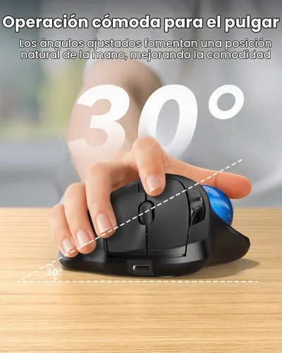 Vista 4 de SABLUTE Ratón inalámbrico MAM2 Trackball ergonómico con 5 niveles DPI-bola pelota azul