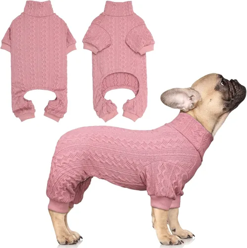 Vista 7 de Suéter de perro cuello alto tejido con botones para mascotas, color sólido, suéter para cachorros, suéter cálido para perros pequeños (Gris y XS)