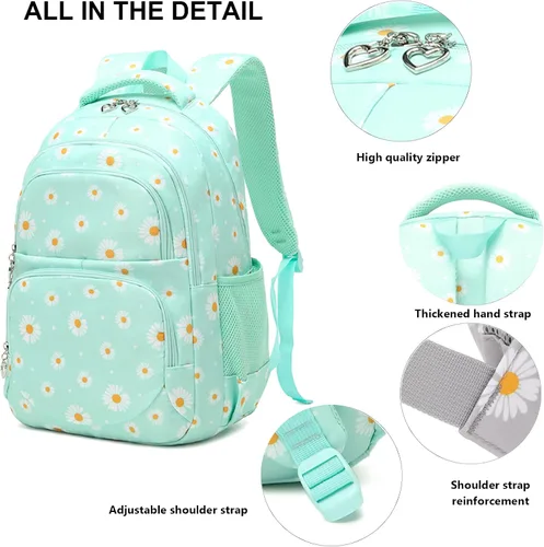 Vista 59 de goldwheat Mochilas impresas margaritas con paquete de almuerzo, estuche de lápices 3pcs, bolsa ligera resistente al agua para la escuela secundaria