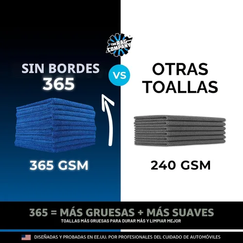 Vista 4 de The Rag Company - Toallas de microfibra 365 sin bordes (paquete de 10) Mezcla premium 70/30, pulido profesional, eliminación de cera, detallado Azul