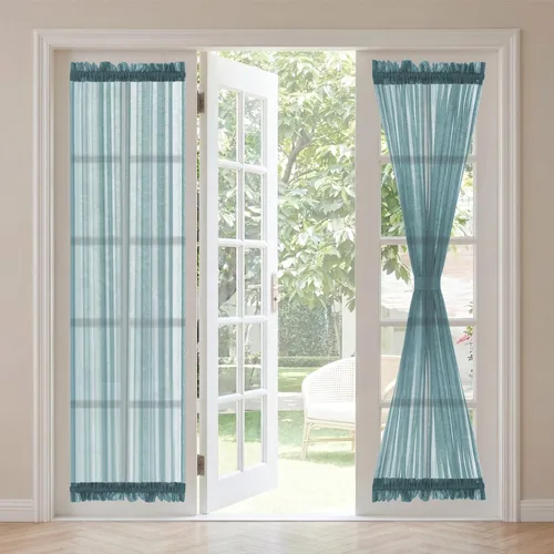 Vista 45 de H. Versailtex Lino Natural y Poly semi-láminas Premium suaves y ricos materiales paneles de cortina con abrazadera ajustable para patio Gris