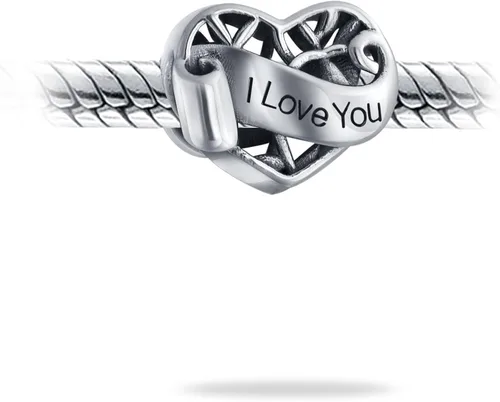 Vista 2 de Romantic Words Saying "I Love You Heart" Charm Bead For Women Teens Girlfriend Wife Daughter Oxidized .925 Sterling Silver Fits European Charm