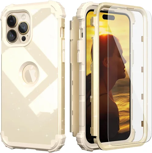 Vista 10 de IDweel - Funda para iPhone 15 Pro Max con protector de pantalla de vidrio templado, 3 en 1, a prueba de golpes, delgada, híbrida, resistente