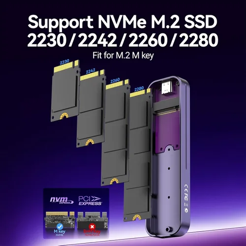 Vista 7 de JEYI Carcasa SSD NVMe, adaptador/lector M.2 a USB C de 10 Gbps, refrigeración de aluminio, teclas M, compatible con SSD 2230/2242/2260/2280