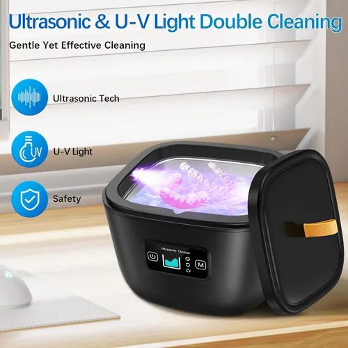 Vista 3 de Raccomb Limpiador ultrasónico de retenedores para dentaduras UV Limpiador ultrasónico 45kHz 255ML 3 modos de limpieza ultrasónico ajustable