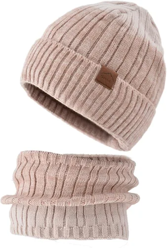 Vista 6 de Conjunto de gorro de invierno para hombre y mujer, gorro de punto holgado, gorro de calavera con puños acanalados, gorro térmico elástico