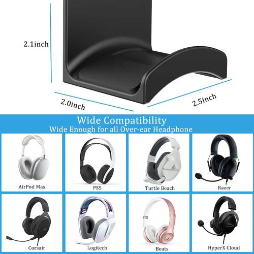 Vista 6 de SOKUSIN Soporte para auriculares, soporte adhesivo para auriculares para juegos, gancho universal de montaje en pared para todos los Negro
