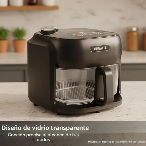 Vista 6 de Freidora de aire de vidrio de 7.5 cuartos de galón, cuenco para freír transparente, circulación de aire caliente de 360°, control táctil digital,