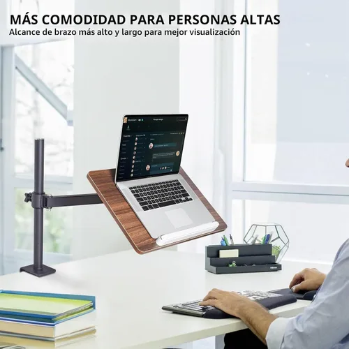 Vista 3 de Soporte de libro ajustable con soporte de abrazadera de escritorio, soporte de lectura de madera con brazo de metal, negro