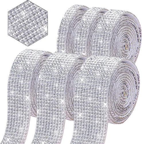 Vista 14 de 6 rollos de cinta de diamantes de imitación autoadhesiva con diamantes de imitación de 0.079 pulgadas (0.079 in) para manualidades, decoración de AB