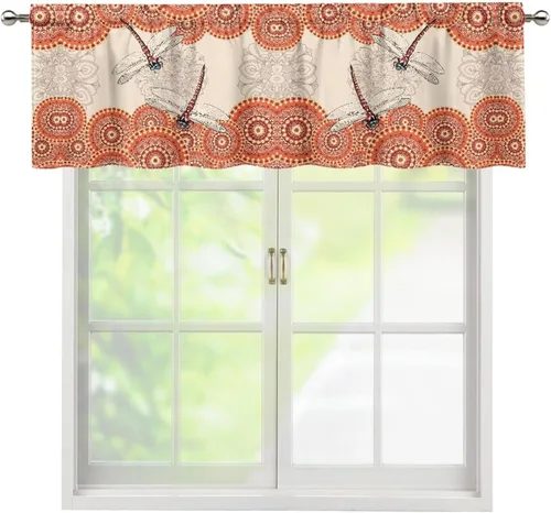 Vista 10 de ZFRXIGN Southwetsern Cenefas de cortina para ventanas de cocina, 54 x 18 pulgadas, cenefa azteca occidental, 1 panel, cortinas cortas bohemias