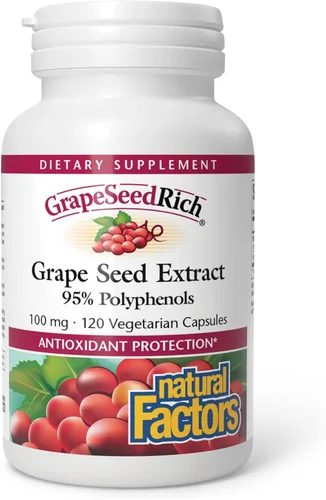 Vista 10 de Natural Factors, GrapeSeedRich Extracto de semilla de uva, soporte antioxidante para una respuesta inflamatoria saludable, 90 cápsulas