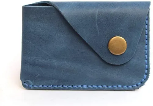 Vista 3 de Handmade Genuine Leather Card Holder with Snap Closure - Ultra Slim Minimalist Wallet, Hand-Stitched Compact Front Pocket Card Case for Men & Women