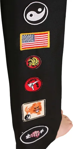 Vista 8 de Disfraz de Cobra Kai de Karate Kid para niñas, Gi sin mangas negro con insignias y diadema de cobra negra