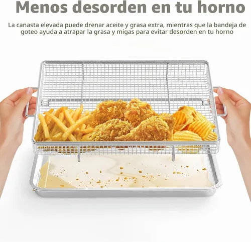 Vista 5 de OPENICE Air Fryer Basket for Oven with Magnetic Cheat Sheet, Set of 2