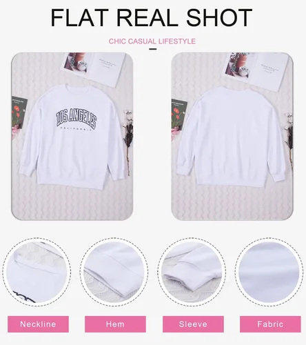 Vista 4 de Dokotoo Sudaderas largas con cuello redondo para mujer, estilo vintage, básicas, de gran
