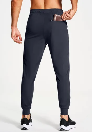 Vista 2 de Pantalones deportivos elásticos para hombre con bolsillos con cremallera, para correr, entrenamiento, gimnasio, atletismo, pantalones de golf