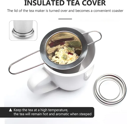 Vista 3 de Infusor de té, filtros de malla fina más empinados de acero inoxidable, colador de té de gran capacidad con mango y tapa plegables, colgar