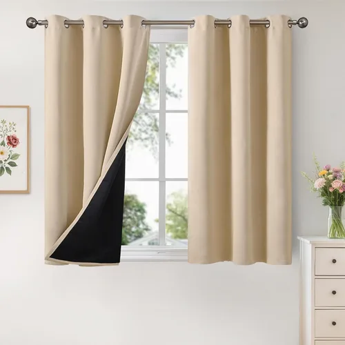 Vista 138 de YoungsTex - Cortinas 100% opacas para dormitorio, con aislamiento térmico y ojales, cortinas oscuras negras con capa pesada para ventana de sala