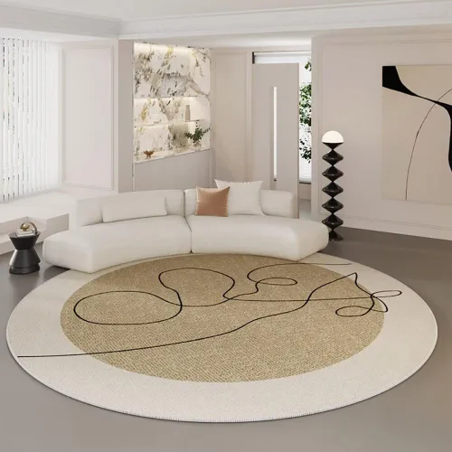 Vista 17 de Modernas alfombras redondas de color marfil a rayas negras para dormitorio, sala de estudio, simple moda abstracta, alfombra de área circular de 2