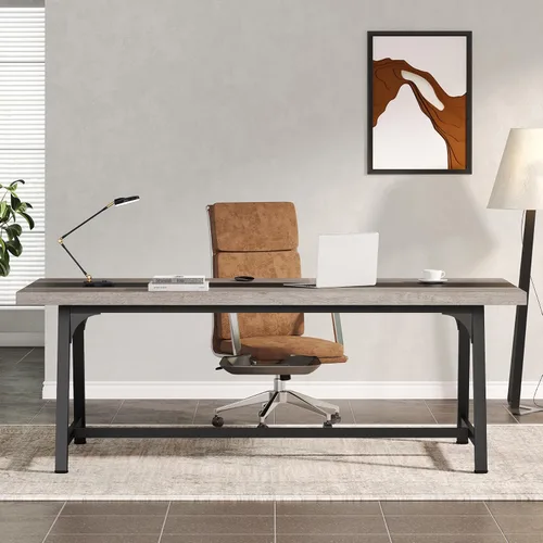 Vista 8 de Tribesigns Mesa de computadora: escritorio de oficina ejecutiva de 70.86 pulgadas con mesa grande, escritorio de estudio moderno con marco de metal