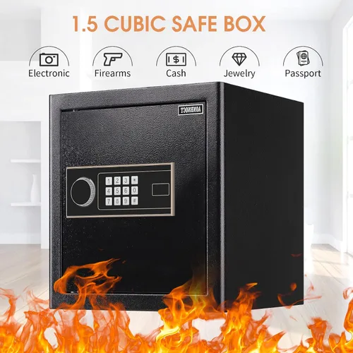 Vista 2 de Caja de seguridad para el hogar de 1.5 pies cúbicos ignífuga e impermeable, caja de seguridad con teclado digital, caja de seguridad para armas