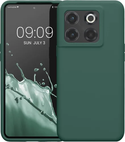Vista 5 de kwmobile Funda compatible con OnePlus 10T 5G - Funda de silicona TPU con acabado suave - Verde bosque
