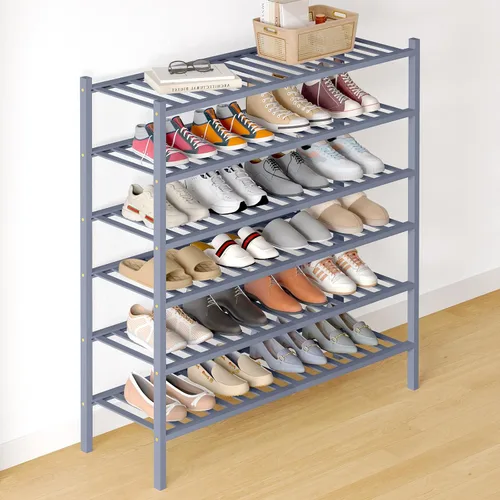 Vista 80 de Smiry Zapatero de bambú para armario, organizador de zapatos de madera de 3 niveles, estante apilable de almacenamiento de zapatos de madera