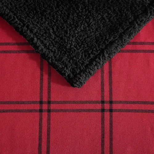 Vista 6 de Eddie Bauer - Manta decorativa de franela de algodón para hogar, ropa de cama reversible de sherpa para todas las estaciones, rojo y negro