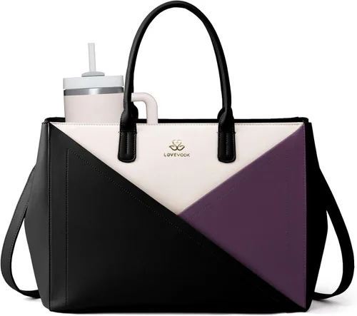 Vista 7 de LOVEVOOK Bolso para laptop de mano para mujer con portavasos grande, de 15.6 pulgadas, de PU, bolso de trabajo para maestra, bolso de mano