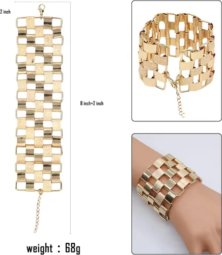 Vista 3 de HSQYJ Pulsera bohemia con eslabones geométricos, a la moda, elegante, brillante, explosión de arena, pulseras anchas para mujer, accesorios