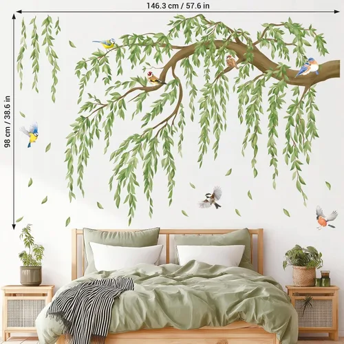 Vista 5 de DECOWALL Calcomanías de pared grandes de ramas de sauce de hoja verde