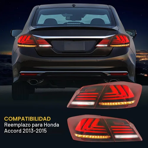 Vista 3 de Conjunto de luces traseras LED de repuesto para Honda Accord Sedán de 4 puertas 2013 2014 2015, lámparas traseras rojas transparentes con señal
