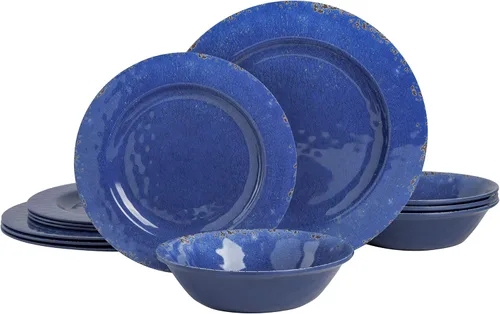 Vista 10 de Gibson Home Mauna - Juego de vajilla de melamina, servicio para 4 personas (12 piezas), color verde