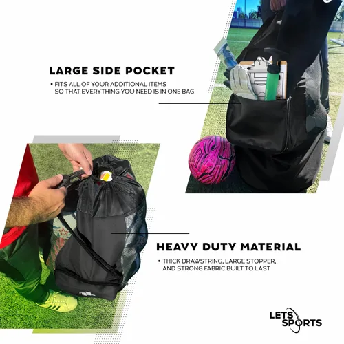 Vista 5 de Bolsa para Balones de Fútbol para Baloncesto, Voleibol y Fútbol Americano Bolsas Grandes de Malla con Cordón para Balones Bolsas para Balones