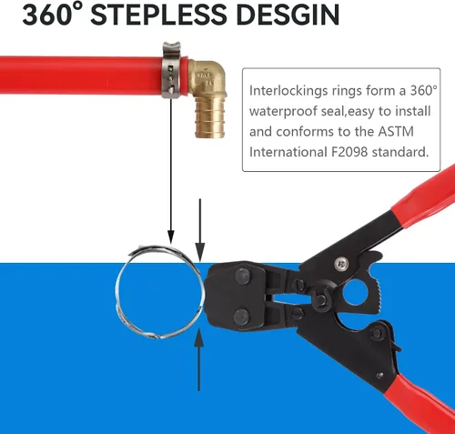 Vista 3 de Paquete de 100 anillos de abrazadera Pex de 1/2 pulgada, anillo de crimpado PEX de acero inoxidable 304 premium, abrazaderas de ajuste Pex