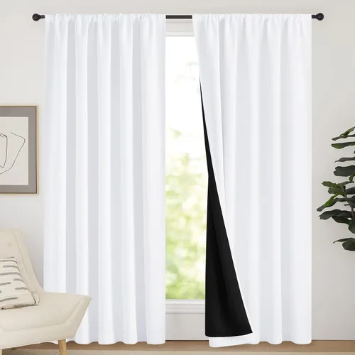 Vista 88 de NICETOWN Biscotti Beige 100% Cortinas opacas de 45" de largo para cocina, bolsillo con varilla para sótano completamente opaco, cortinas térmicas