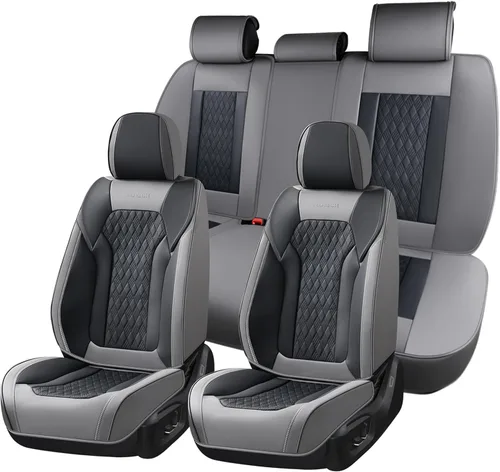 Vista 15 de FLORICH Fundas de asiento, juego completo de fundas de asiento de automóvil, fundas de asiento de cuero de napa de lujo, transpirables e marrón