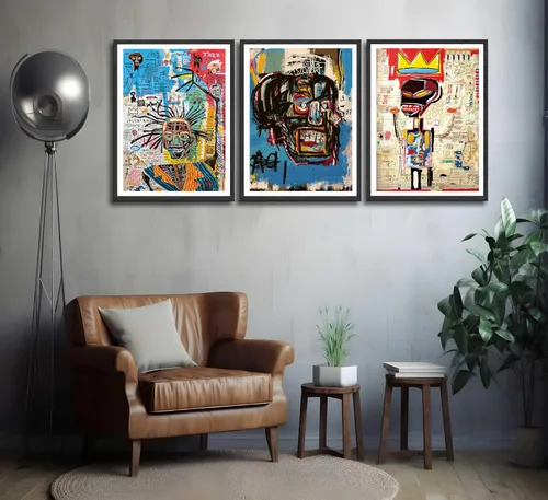 Vista 5 de 3 piezas de arte callejero de grafiti azul para decoración de pared, arte moderno, estética, lienzo, pintura, pintura abstracta, póster de hombre