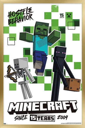 Vista 15 de Trends International Minecraft: 15th Anniversary - Póster de pared de comportamiento hostil, 22.4 pulgadas de largo x 14.7 W, versión enmarcada